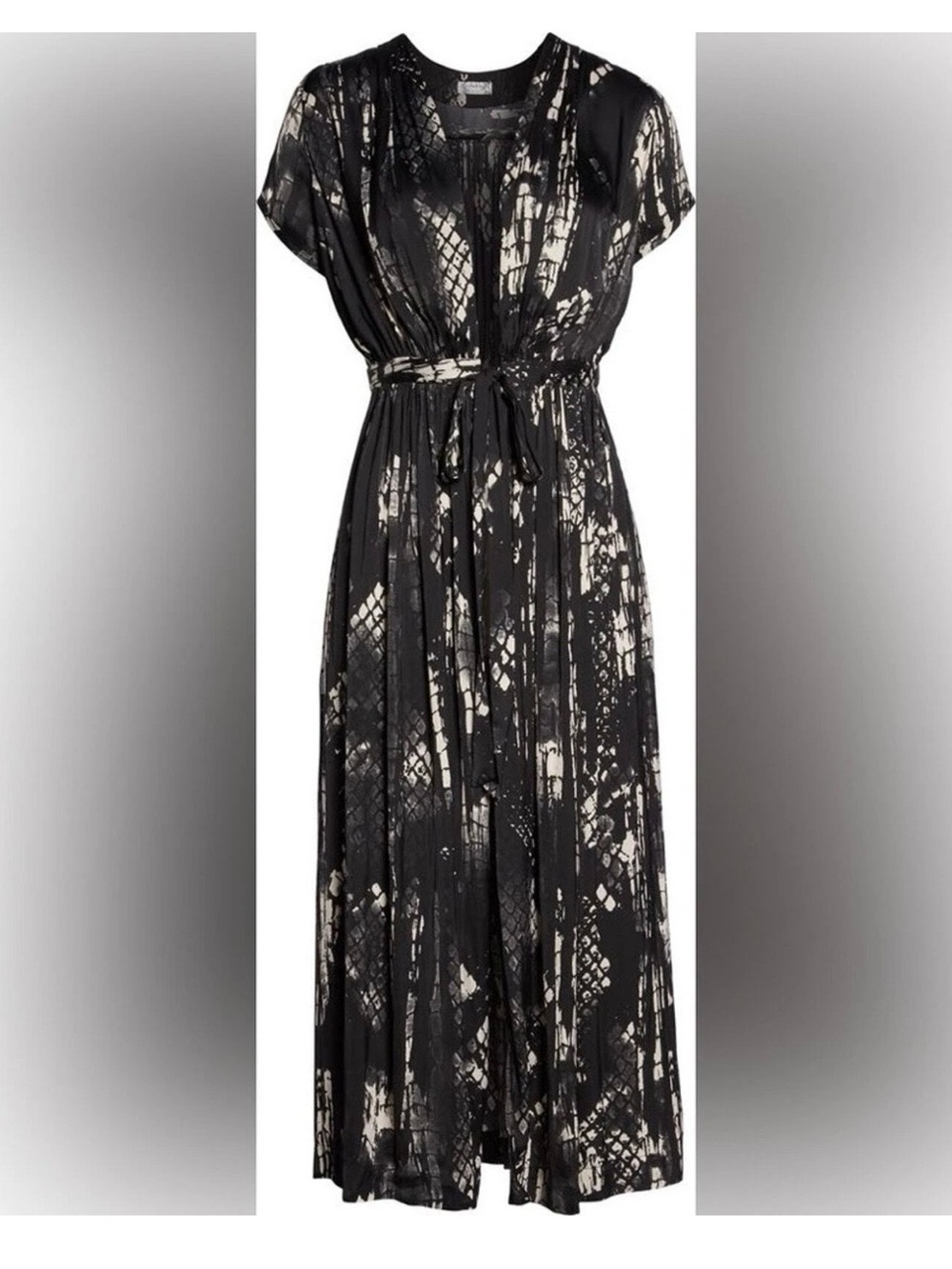 Intimately Free People So Long Tie Front Robe Coverup Black Print M Versatile